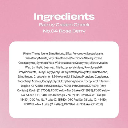 Balmy Cream Cheek | Lightweight, Natural Finish Cream Blush with Blurring Effect | 2.5g (No.4 Rose Berry)