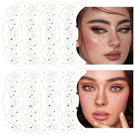8Ps Face Glitter Speckles Patches, Brown Glitter Freckles Face Tattoo, Glow Up Makeup Patches, Cute Glitter Makeup Accessories for Women, Cosmetic Glitter for Face Gift