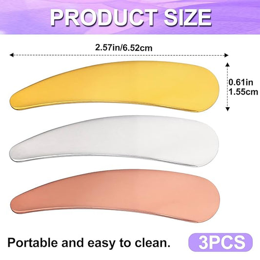 3pcs Mini Metal Makeup Spatula, Reusable Cosmetic Cream Spatulas Spoon, Skincare Scoop Applicator Facial Massage Beauty Tools for Mixing and Sampling Face Eye Cream- Silver & Gold & Rose Gold