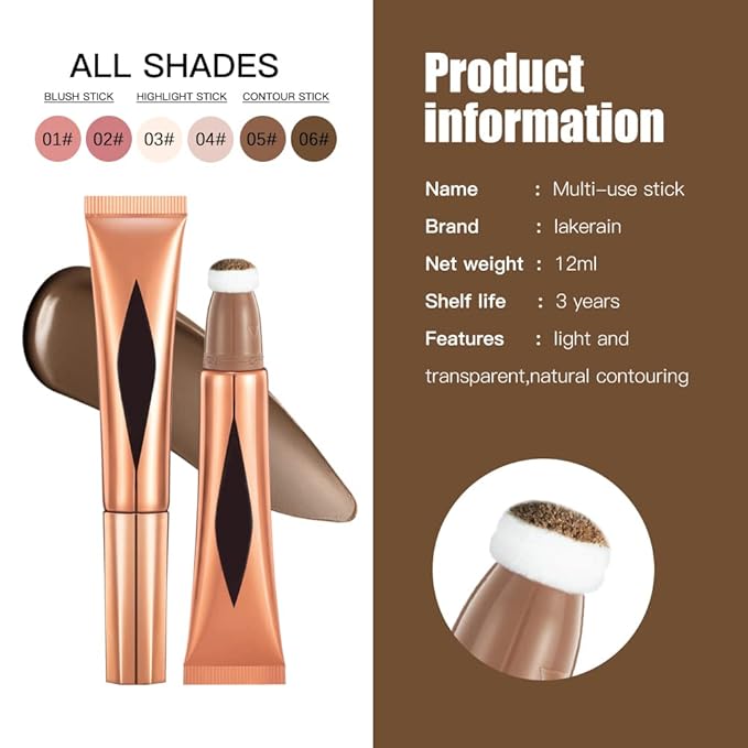 Concealer Stick,Contour Stick Makeup Liquid Highlight and Contour Wand,Cream Contour Stick with Soft Cushion Applicator,Foundation Highlight Makeup Bronzer Stick for Face