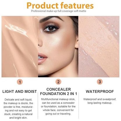 2 Pack Liquid Foundation Cream with Foundation Brush for Face Makeup,Durable Full Coverage Matte Concealer Make Up,Oil Control & Waterproof Base Primer -1 Fl.Oz (#02)