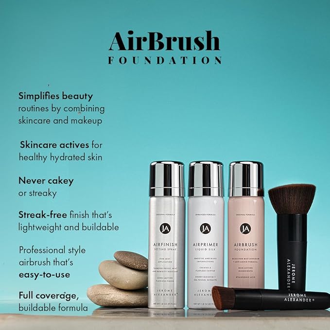 MagicMinerals AirBrush Foundation Set by Jerome Alexander - Complete 5pc Spray Makeup Set with Foundation, Primer, and Setting/Finishing Spray - for Smooth, Radiant Skin (Light)