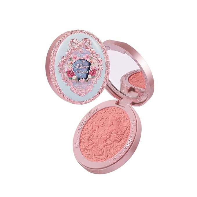 Flower Knows Midsummer Fairytales Embossed Blush 04 Summer Blossom+Butterfly Cloud Collar Angled Powder Brush Frosty Wisteria