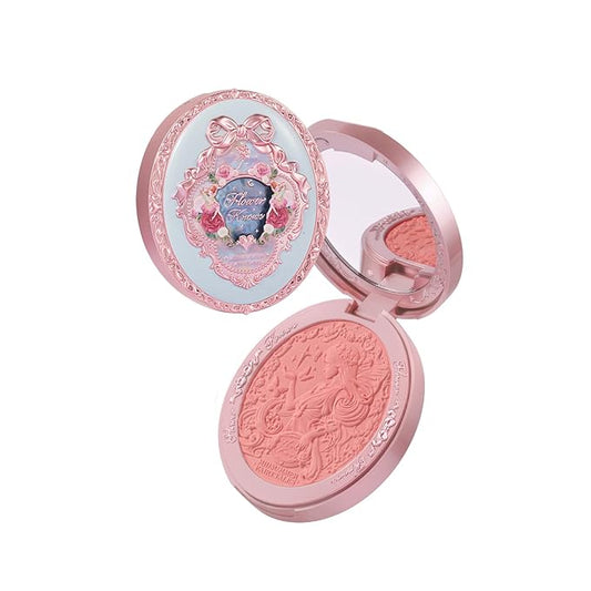 Flower Knows Midsummer Fairytales Embossed Blush 04 Summer Blossom+Butterfly Cloud Collar Angled Powder Brush Frosty Wisteria