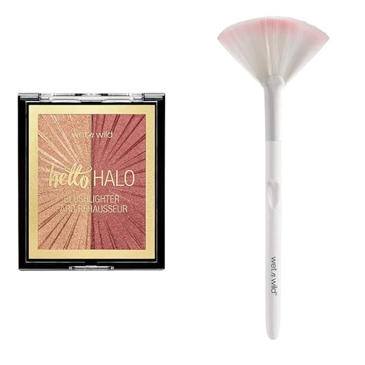 wet n wild Mega Glo Blushlighter Blush and Highlighter Duo, Flash Me + wet n wild Fan Brush
