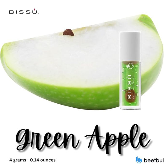 Bissú Magic Lip Gloss, 6 Fruity Scents, Moisturizing pH Reactive Gloss, with drop-shaped applicator and large size (02 Green Apple, 4 Grams)