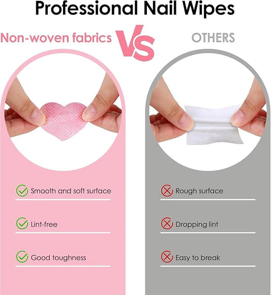 200 Pieces Nail Cotton Pads,1 Pull-Down Pump Dispenser Bottle, Super Absorbent Soft Non-Woven Eyelash Glue Wipes, Nail Polish dehumidifier for Eyelash Extension Products and Nail Oil Bottle (Pink)