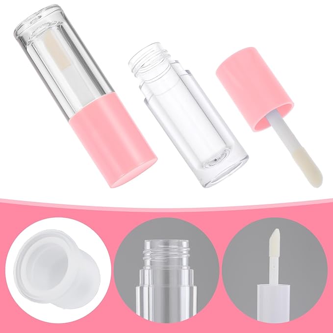 4Pcs Lip Gloss Tubes, 6ml Empty Lip Gloss Tubes with Wand Refillable Lip Gloss Containers with Rubber Stoppers Lip Balm Bottles for DIY Lipgloss (4 Colors)