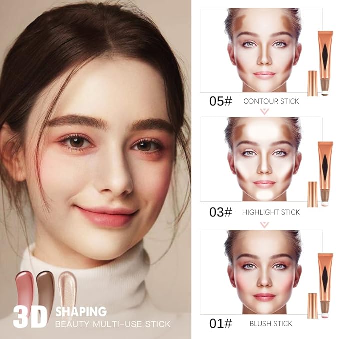 Concealer Stick,Contour Stick Makeup Liquid Highlight and Contour Wand,Cream Contour Stick with Soft Cushion Applicator,Foundation Highlight Makeup Bronzer Stick for Face