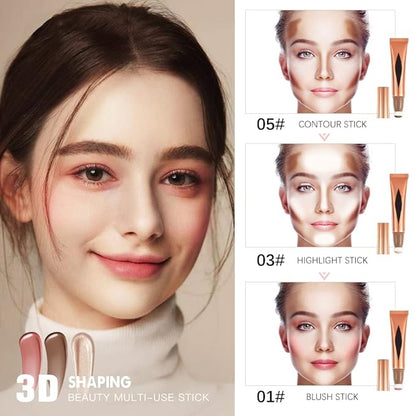 Concealer Stick,Contour Stick Makeup Liquid Highlight and Contour Wand,Cream Contour Stick with Soft Cushion Applicator,Foundation Highlight Makeup Bronzer Stick for Face