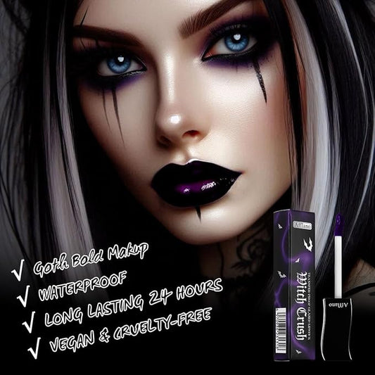Purple Gothic Lip Gloss - Long-Lasting, Waterproof & Non-Sticky | Moisturizing, High Pigmented Vegan Lip Gloss for Bold Cosplay, Vampire & Halloween Makeup