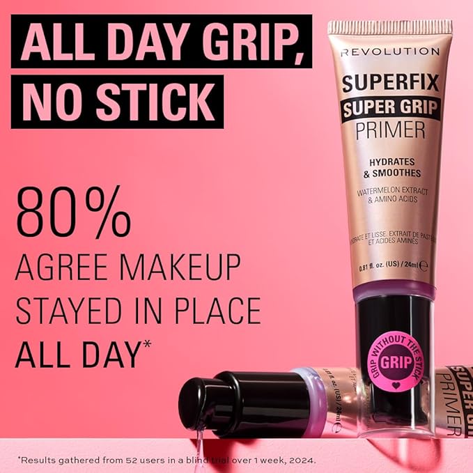 Revolution, Superfix Grip Primer, Hydrating & Smoothing Face Primer for Makeup, Gel-Formula to Grip Look, Vegan & Cruelty-Free, 0.81 fl oz