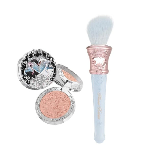 Flower Knows Swan Ballet Embossed Blush 04 Pleuche+Butterfly Cloud Collar Angled Powder Brush Pearly Moonlight