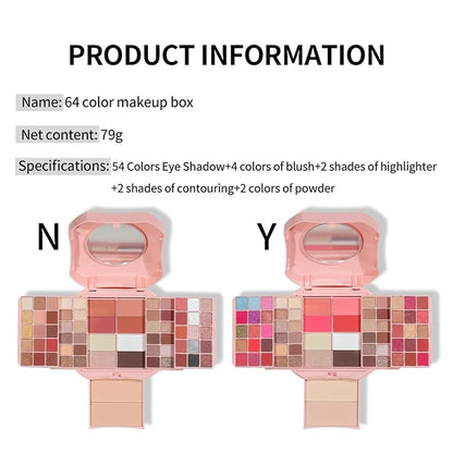 Makeup Eyeshadow Palettes, 64 Colors Protable Multifunction Blush Highlighter Contour Palettes with Matte Shimmer Pearl Makeup Effect for Daily Party Makeup - High Pigment Waterproof #5