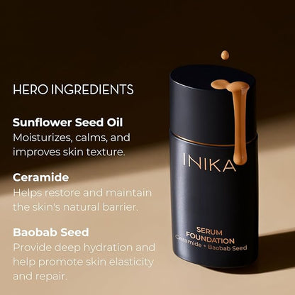 Organic Serum Foundation | Vegan, Buildable Coverage, Weightless Second Skin Feel, Transfer Proof with Skincare Ingredients in Sustainable Packaging. Bold 25ml