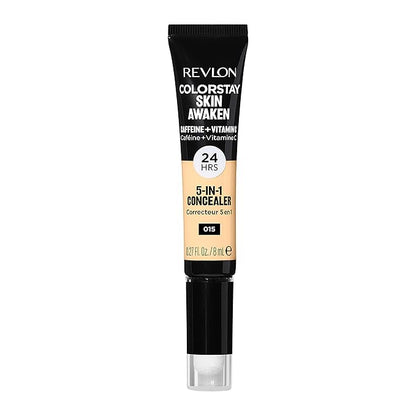 Revlon ColorStay Skin Awaken 5-in-1 Concealer, Lightweight, Creamy Longlasting Face Makeup with Caffeine & Vitamin C, For Imperfections, Dark Circles & Redness, 015 Light, 0.27 Fl Oz