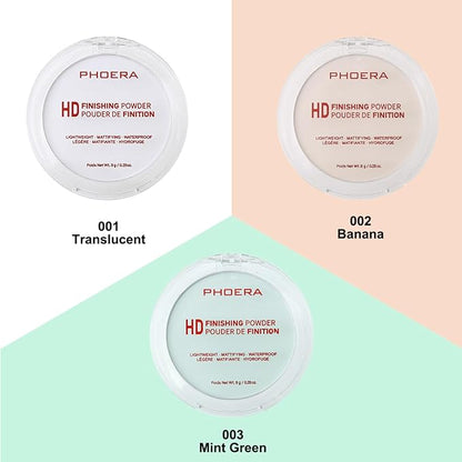 PHOERA Foundation Pressed Face Powder, Soft Focus Setting Powder, Silky Powder For Creating Without Shine, Smooths Pores & Lines, Up to 24H Wear Oil Control,0.28 Oz (001 Translucent)