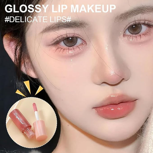 10 Colors Lip Tint Stain Set with Natural Fruits Design, Pearly Lustre Finish, Korean Plumping Lip Gloss Watery Lip Stain (Cartoon Box)