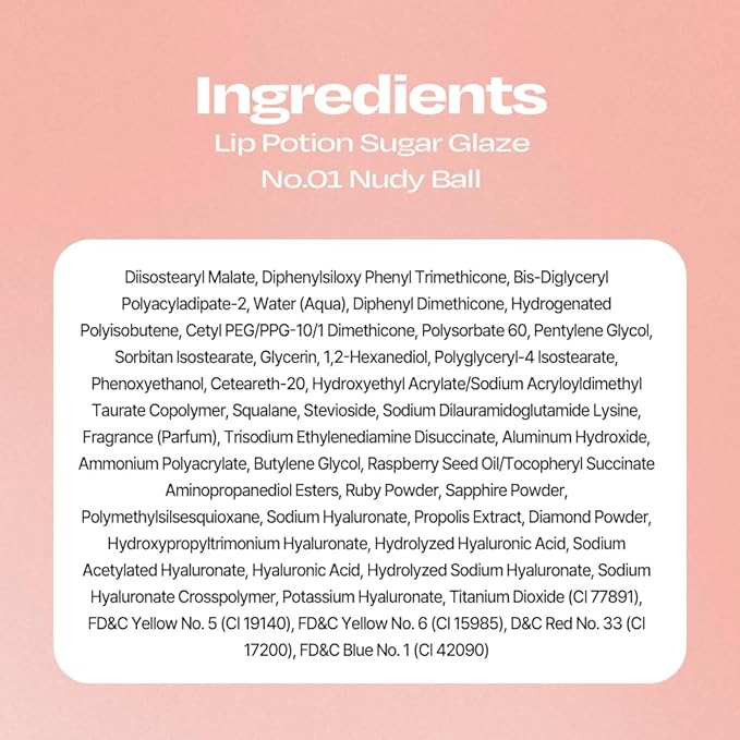 Lip Potion Sugar Glaze Tint | K-Beauty High-Shine & Long-Lasting Lip Tint | Hydrating, Non-Sticky Glossy Finish | 7 Shades | 0.3 Oz (No.1 Nudy Ball)