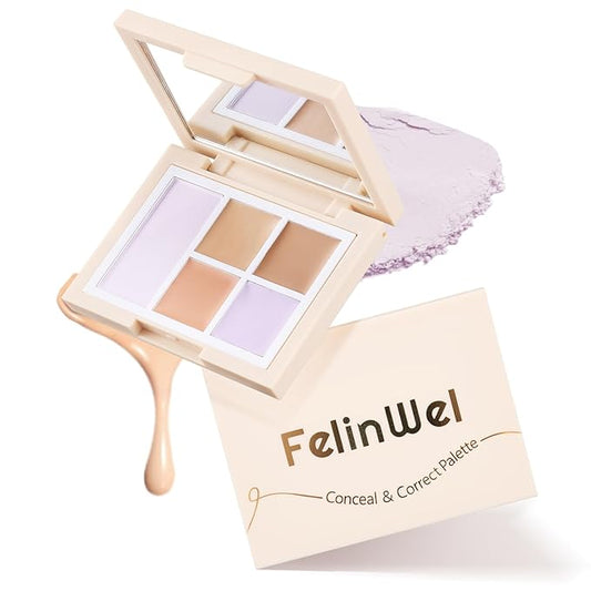 Color Corrector Palette for Dark Circles, Redness & Blemishes, Creamy Concealer + Setting Powder with Hydrating Ingredients, 12H Crease-Proof Wear, 02# Bright Tone