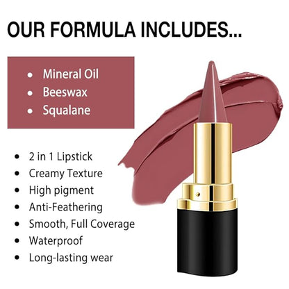 Kaely 3Pcs Gradient Matte Lipstick Lip Liner Pencil Set for Women, 2in1 Flawless Contour Gradual Ombre Effect Lip Pencil Makeup Waterproof, labiales mate 24 horas originales, 05+16+17