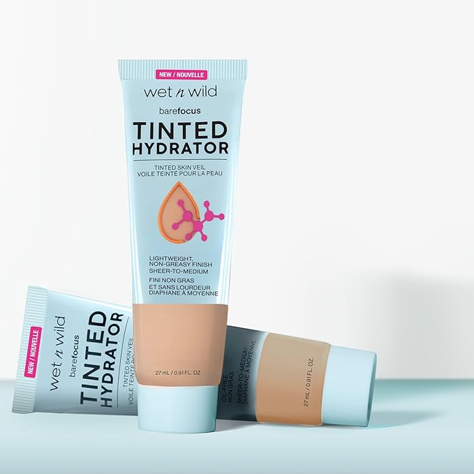 wet n wild Prime Focus Glass Skin Correct Primer Bright Crystal Finish Green 0.91 Fl Oz & Bare Focus Tinted Hydrator Light Medium Oil-Free Moisturizing Makeup