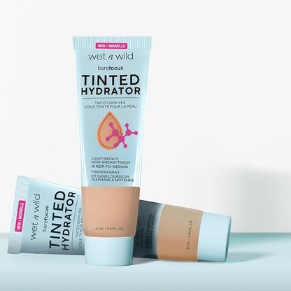 wet n wild Prime Focus Glass Skin Correct Primer Bright Crystal Finish Green 0.91 Fl Oz & Bare Focus Tinted Hydrator Light Medium Oil-Free Moisturizing Makeup