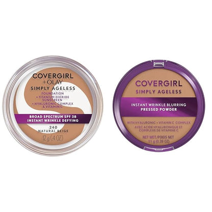 COVERGIRL Simply Ageless Instant Wrinkle-Defying 0.4 Fl Oz Foundation & 0.39 Oz Pressed Powder Bundle