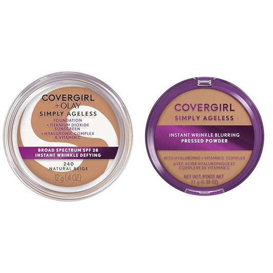 COVERGIRL Simply Ageless Instant Wrinkle-Defying 0.4 Fl Oz Foundation & 0.39 Oz Pressed Powder Bundle