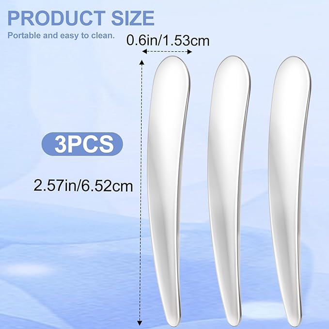 3 Pcs Metal Makeup Spatula, Facial Cosmetic Cream Spatulas Spoon, Massage Beauty Tools, Reusable Skincare Scoop Applicator for Face Eye Cream