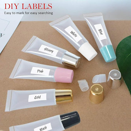 50PCS Lip Gloss Tubes 15ml Silver Cap Lip Gloss Containers Empty Lip Balm Tubes Refillable Cosmetic Squeeze Lipgloss Tubes + 2 x 20ml Syringes Tag Labels Stickers for DIY Lip Gloss Base Glitter