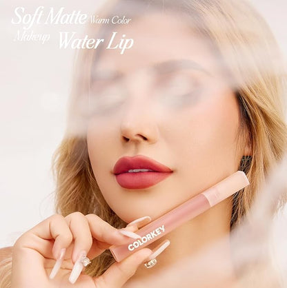 COLORKEY Soft Matte Water Lip Tint, Matte Finishs, Long-Lasting, Moist Fit Without Stickiness, Moisturized, Waterproof, Liquid Lipstick, Nude lip color (O308 Kapok After Rain)