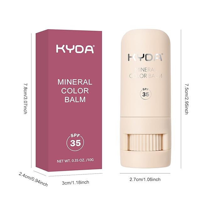 KYDA Mineral Color Balm, SPF 35, Creamy Blendable Color for Lips and Cheeks, Buildable Shimmer Finish, Lightweight Cream Formula, Multiuse Makeup Stick, BERRY