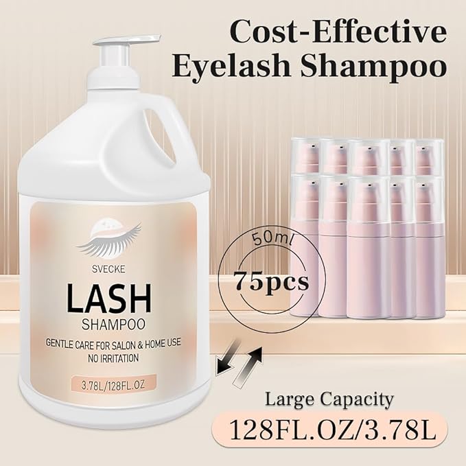 Eyelash Shampoo, 128 fl.oz/3.78L, with 50 Lash Extension Aftercare Cards, Foaming Cleanser for Professional Salon and Home Use