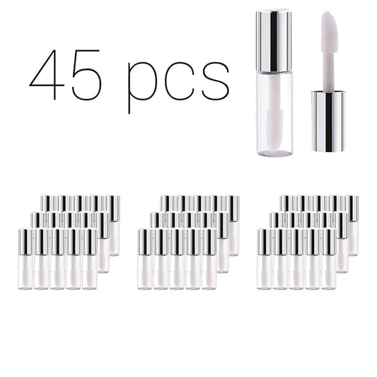 Case of 45 packs, Empty Plastic Clear Lip Gloss Tubes Lip Balm Bottle Container Silver Transparent 1.2ML Makeup Tool for Women (45 pcs, Silver)