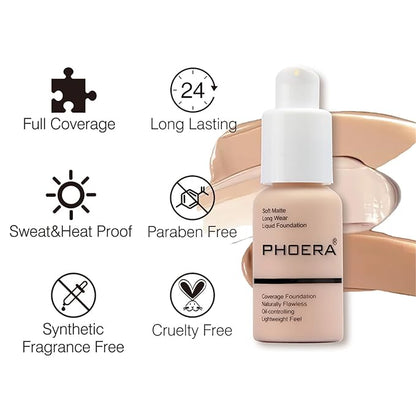 Foundation Set, 2Pcs Flawless Foundation and Makeup Spong Set for Natural Look, Waterproof, Medium Coverage, Matte Finish, Oil-Control, Odorless, Super Stay Up to 12 Hour (102 & 103)