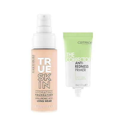 Catrice | True Skin Foundation 02 & The Corrector Anti-Red Primer| Full Coverage Makeup | Vegan & Cruelty Free