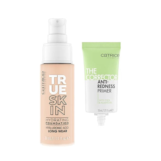 Catrice | True Skin Foundation 02 & The Corrector Anti-Red Primer| Full Coverage Makeup | Vegan & Cruelty Free