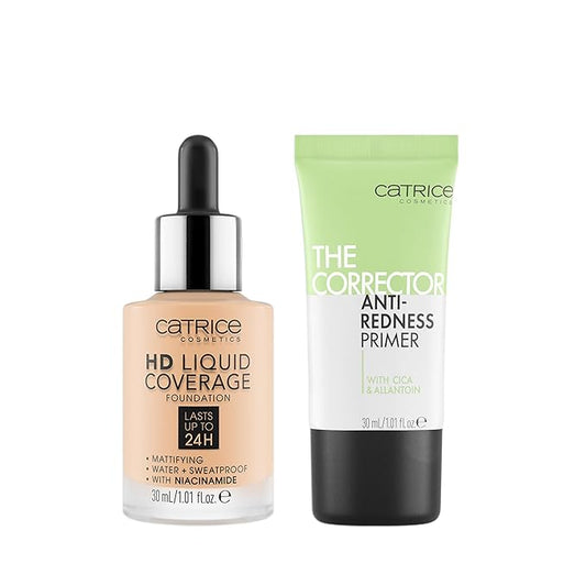 Catrice | HD Foundation 05 & The Corrector Anti-Red Primer| Full Coverage Makeup | Vegan & Cruelty Free
