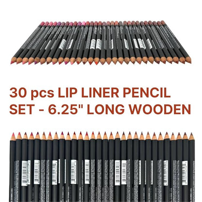 30 pcs Lip Liner Pencil Set, High Pigmented Lip Makeup, Long-wearing, Deep and Rich in Color, Enhance Lip Volume, 6.25 inches Long Wooden Pencil