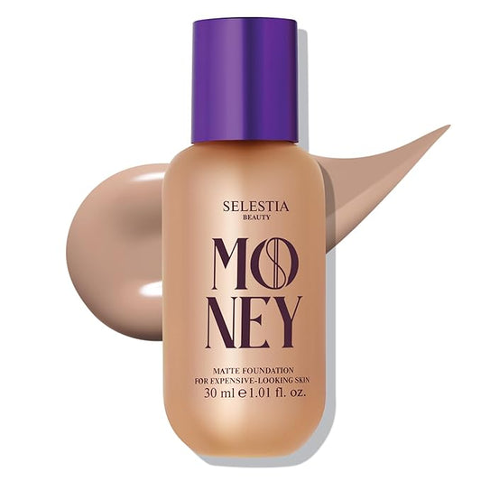 Money Liquid Matte Foundation – Long-Lasting, Natural Looking & Buildable Coverage – For Combination, Dry, Oily Skin – Lightweight & Moisturizing (Almond)