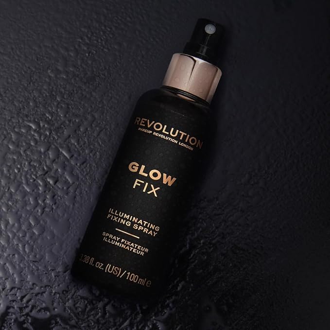 Makeup Revolution, Glow Fix Illuminating Fixing Spray, Glow Finish, Hydrating & Brightening Setting Spray for Face, Vegan & Cruelty-Free, 3.38fl.oz
