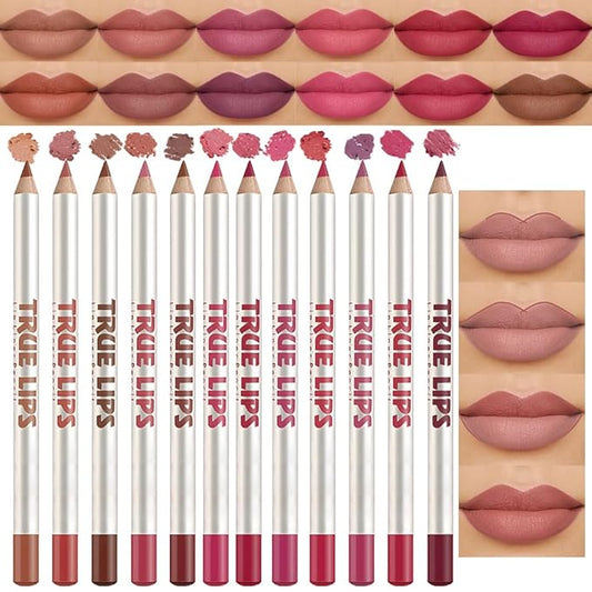 12 Pcs Natural Nude Brown Beige Colors Lip Liner Lipstick Pencils Set for Daily Makeup,Easy to Apply & Remove,Waterproof (set13)