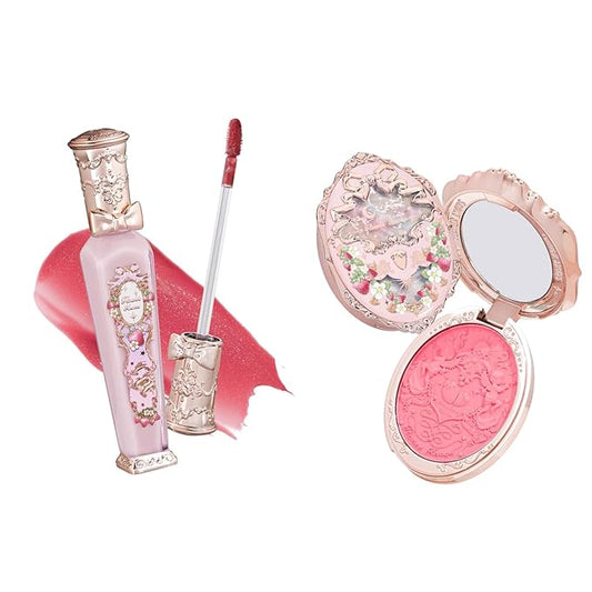 Flower Knows Violet Strawberry Rococo Glitter Lip Gloss G02+Strawberry Rococo Embossed Blush G01