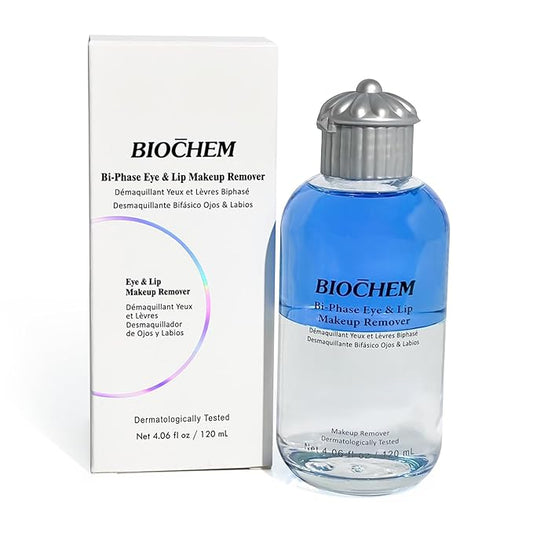 BIOCHEM Bi-Phase Eye & Lip Heavy Makeup Remover, Waterproof Mascara Remover, Gentle Cleanser for Waterproof Makeup & Mascara with Natural Ingredients for All Skin Types (4.06 fl. oz / 120 ml)
