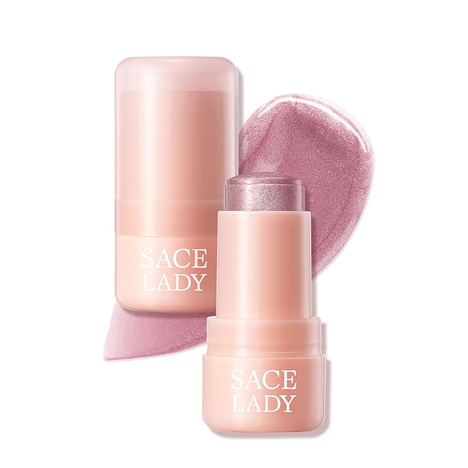 SACE LADY Jelly Highlighter Stick, Face Glow Sticks with Watery Radiant Finish, Easy Blend & Long Lasting, Multi-Use Cream Highlighter Makeup 3 Colors (02 ROSE, 1pc)