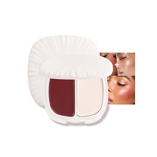 2 in 1 Highlight Blush Palette, Blendable Blush & Highlighter Set Shimmery Metallic Finish, Long-lasting Waterproof Multi-purpose Contour & Highlight Blush Makeup Palette (05)
