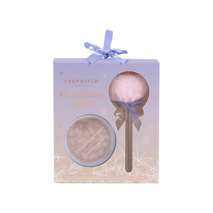 Profusion Cosmetics Frosted Snow Sparkle Twinkling Lights Vegan and Cruelty-Free Illuminating Powder Puff Set for Effortless Radiance
