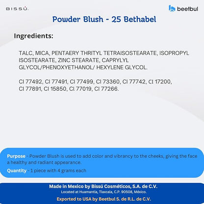 Bissú Blush 4g c/u, Intense Pigmentation, Soft Texture, Matte and Satin Finishes (25 Betabel)