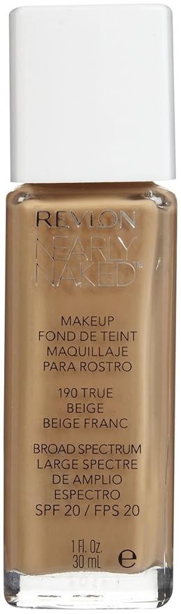 Revlon Nearly Naked Liquid Makeup Broad Spectrum SPF 20, #190 True Beige, 1 Fluid Ounce